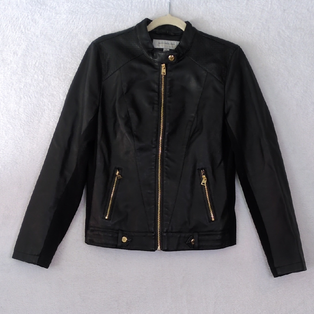 Marc New York Women's Black Faux Leather Moto‎ Jacket Size S